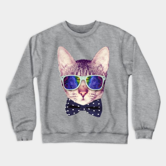 Hipster Cat with Glasses and Bow Tie Sticker Crewneck Sweatshirt by mullian